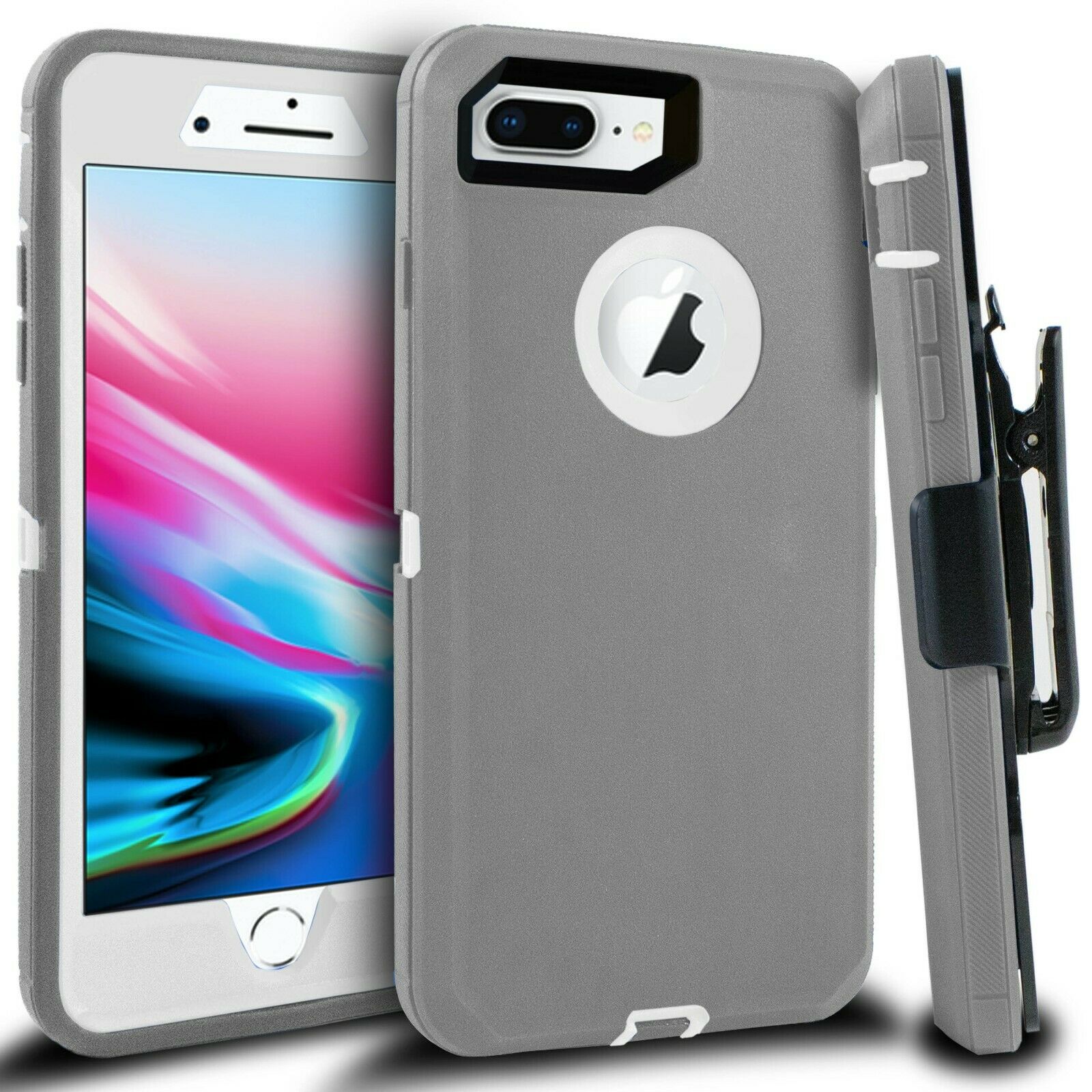 Premium Armor Heavy Duty Case with Clip for iPHONE 8 / 7 / 6S / 6 (Gray White)